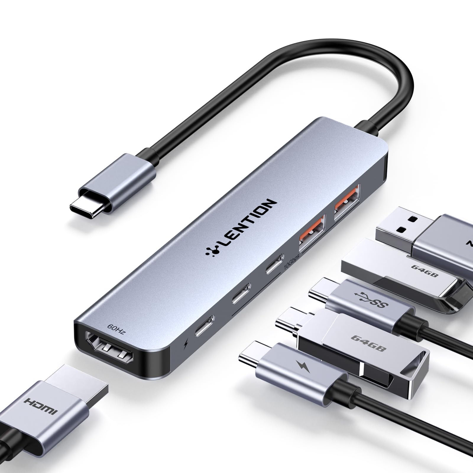 Amazon.com: LENTION 6-in-1 USB C Hub 10Gbps, 2xUSB-C & USB 3.2 Gen